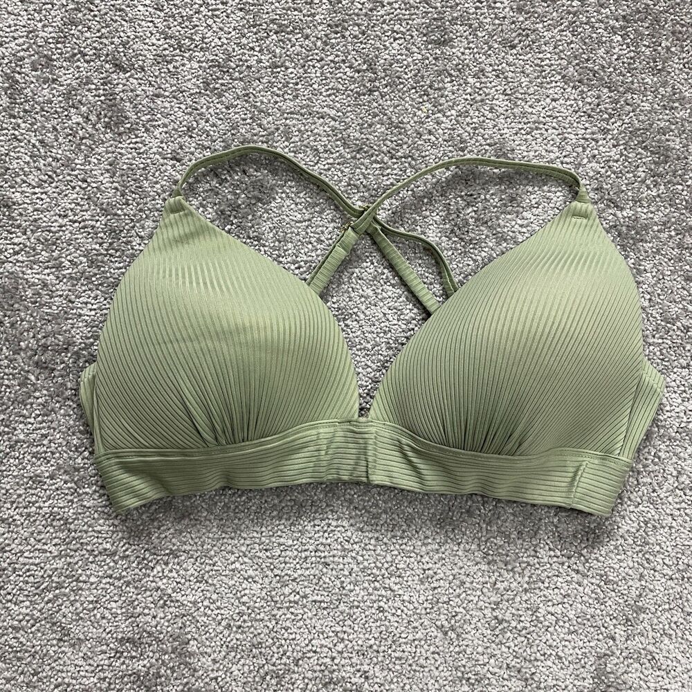 H&M Swimwear Bikini Top Womens US14 Green Push Up Padded Adjustable Strap Beach